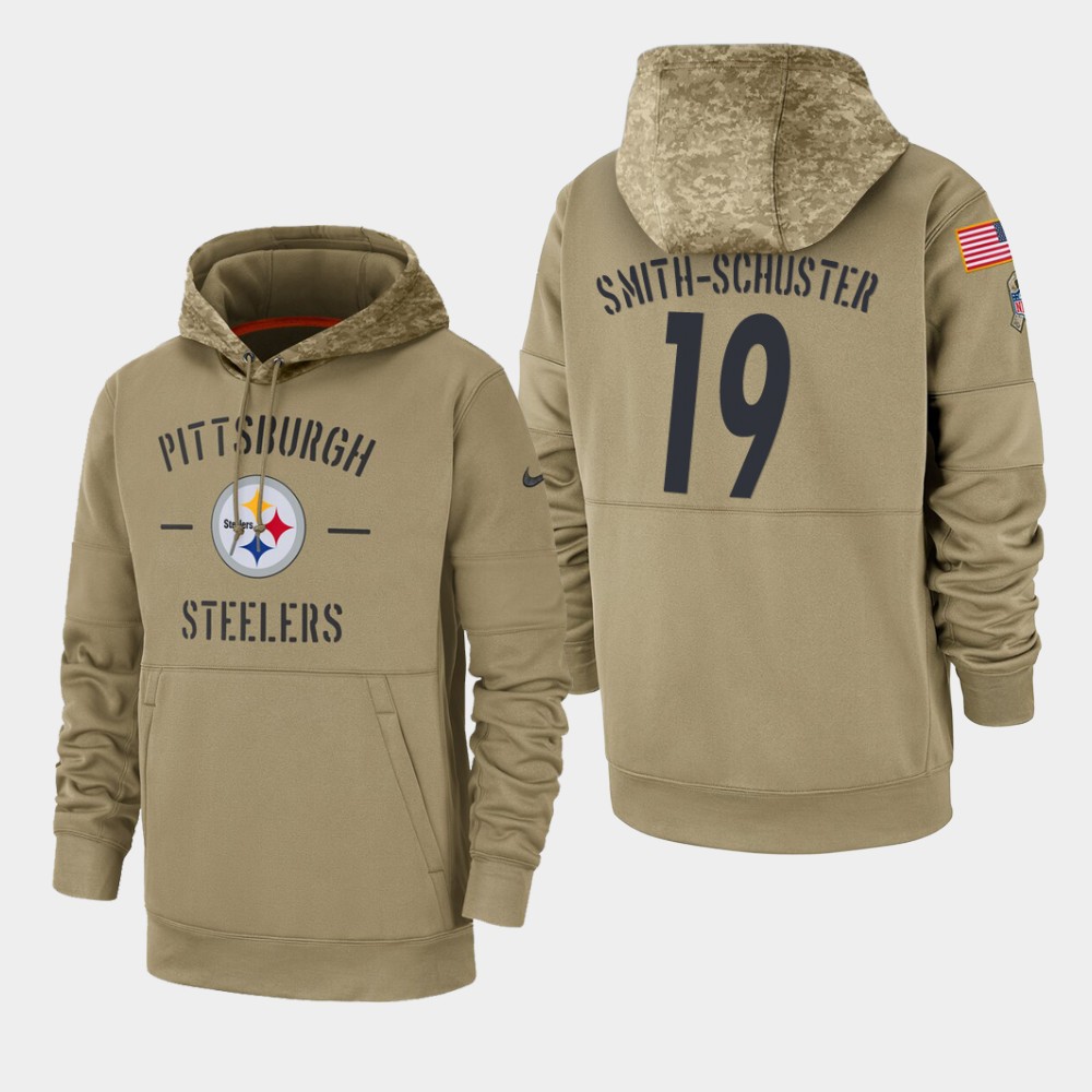 Men's Pittsburgh Steelers #19 JuJu Smith-Schuster Tan 2019 Salute To Service Sideline Therma Pullover Hoodie