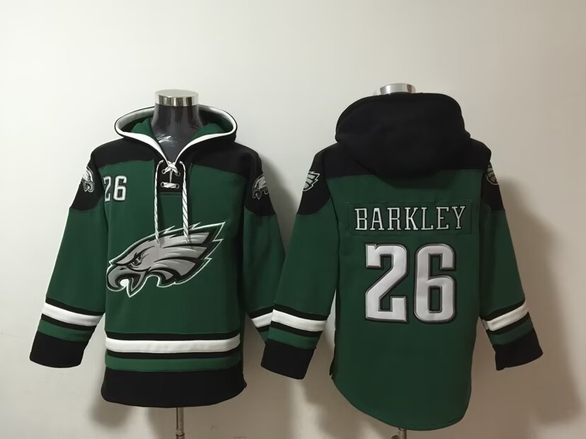 Men's Philadelphia Eagles #26 Saquon Barkley White Green Lace-Up Pullover Hoodie