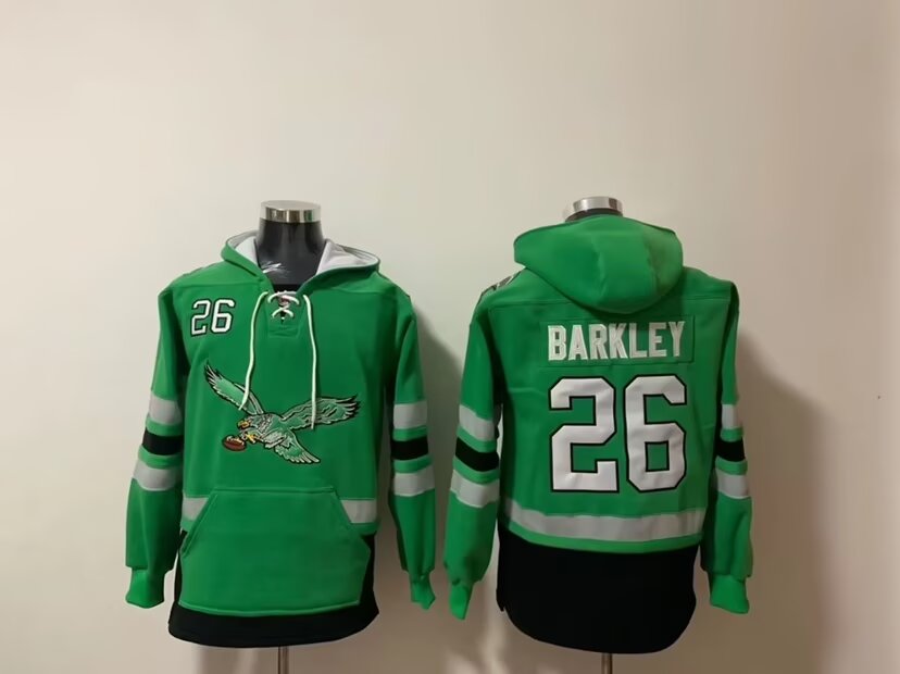 Men's Philadelphia Eagles #26  Saquon Barkley Green Ageless Must-Have Lace-Up Pullover Hoodie