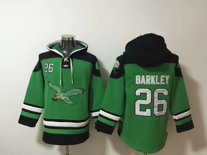 Men's Philadelphia Eagles #26 Saquon Barkley Green All Stitched NFL Hoodie Sweatshirt