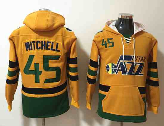 Men' Utah Jazz #45 Donovan Mitchell Gold Lace-Up Pullover Hoodie