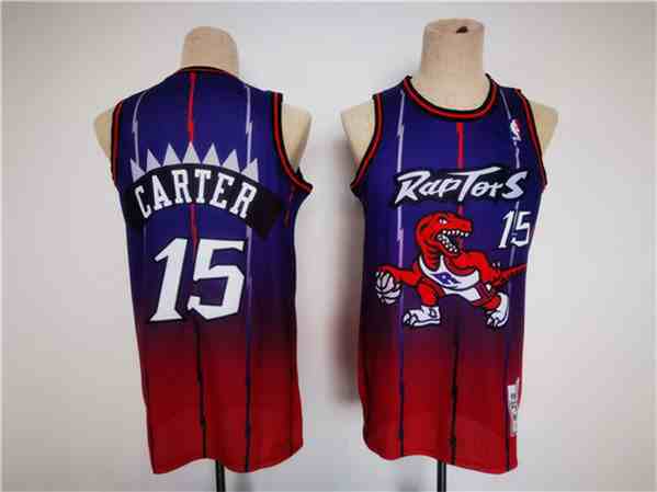 Men's Toronto Raptors #15 Vince Carter Purple Red Throwback Stitched Jersey