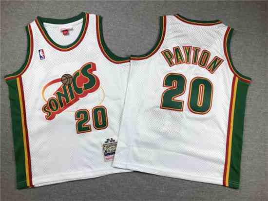 Youth Seattle SuperSonics #20 Gary Payton 1995-96 White Hardwood Classics Jersey