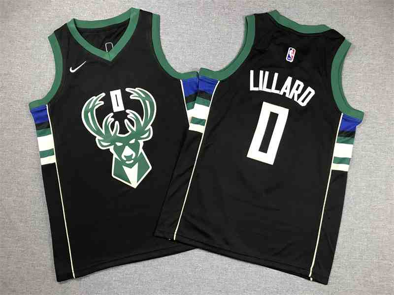 Youth Milwaukee Bucks #0 Damian Lillard Black Swingman Jersey(JPEG)