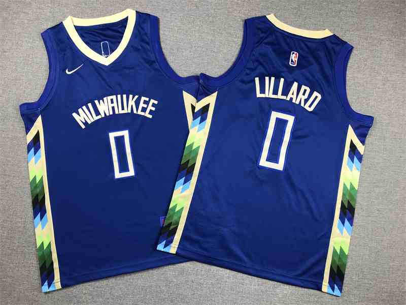 Youth Milwaukee Bucks #0 Damian Lillard 2022-23 Blue City Edition Swingman Jersey