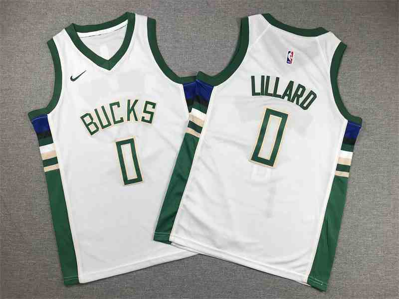 Youth Milwaukee Bucks #0 Damian Lillard White Swingman Jersey(JPEG)