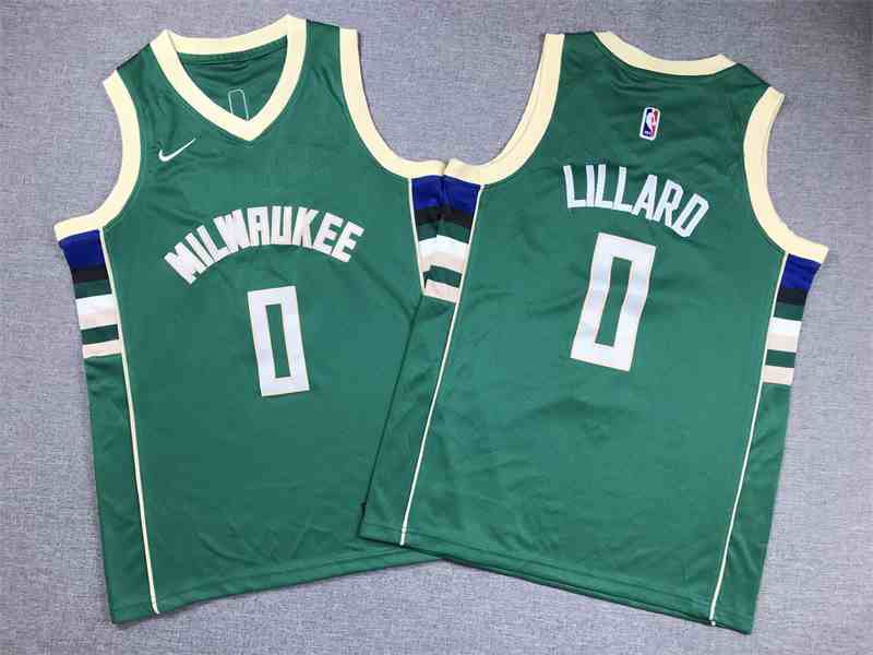 Youth Milwaukee Bucks #0 Damian Lillard Green Swingman Jersey(JPEG)
