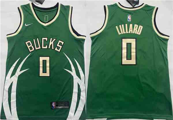 Men's Milwaukee Bucks #0 Damian Lillard Green Icon Edition Stitched Basketball Jersey