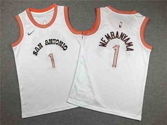 Youth San Antonio Spurs #1 Victor Wembanyama 2023-24 White City Edition Swingman Jersey