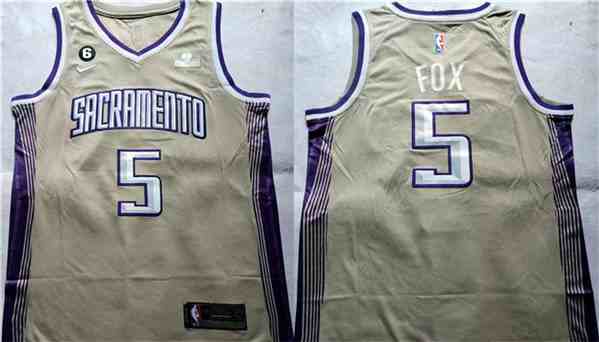 Men's Sacramento Kings #5 De'Aaron Fox Gold Stitched Jersey