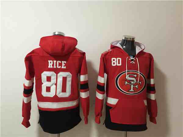 Men's San Francisco 49ers #80 Jerry Rice Red Black Ageless Must-Have Lace-Up Pullover Hoodie