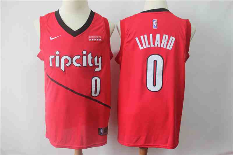 Men's Portland Trail Blazers #0 Damian Lillard Red 2018-19 Earned Edition Swingman Stitched NBA Jersey