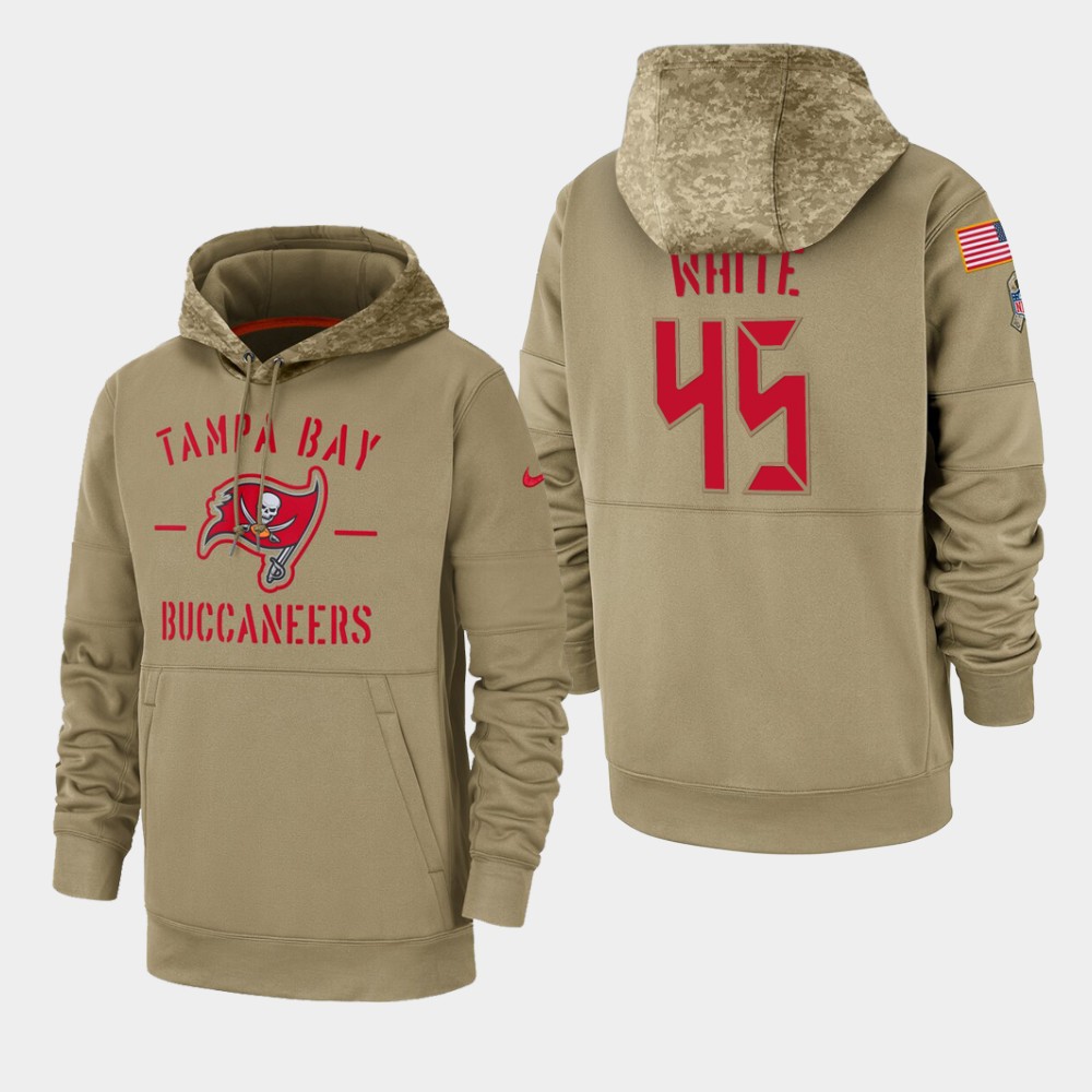 Men's Tampa Bay Buccaneers #45 Devin White Tan 2019 Salute To Service Sideline Therma Pullover Hoodie