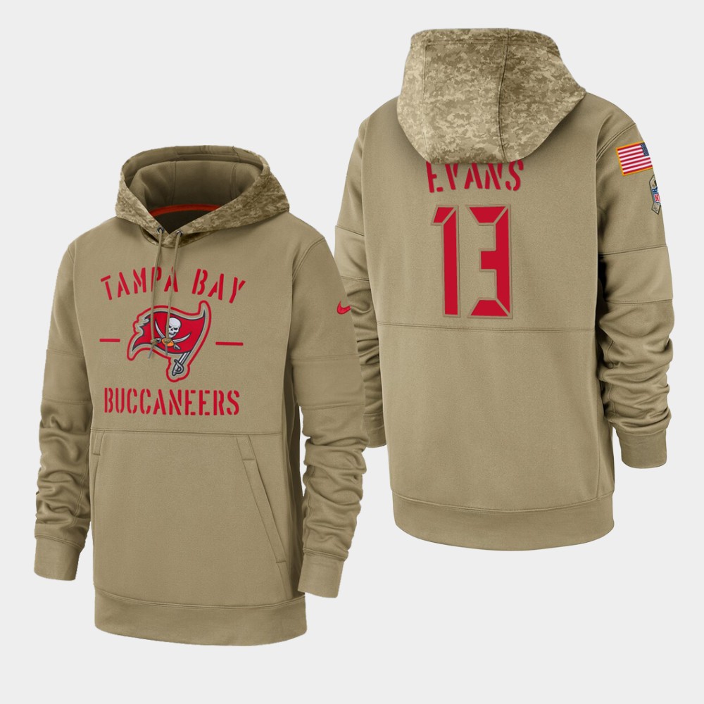 Men's Tampa Bay Buccaneers #13 Mike Evans Tan 2019 Salute To Service Sideline Therma Pullover Hoodie