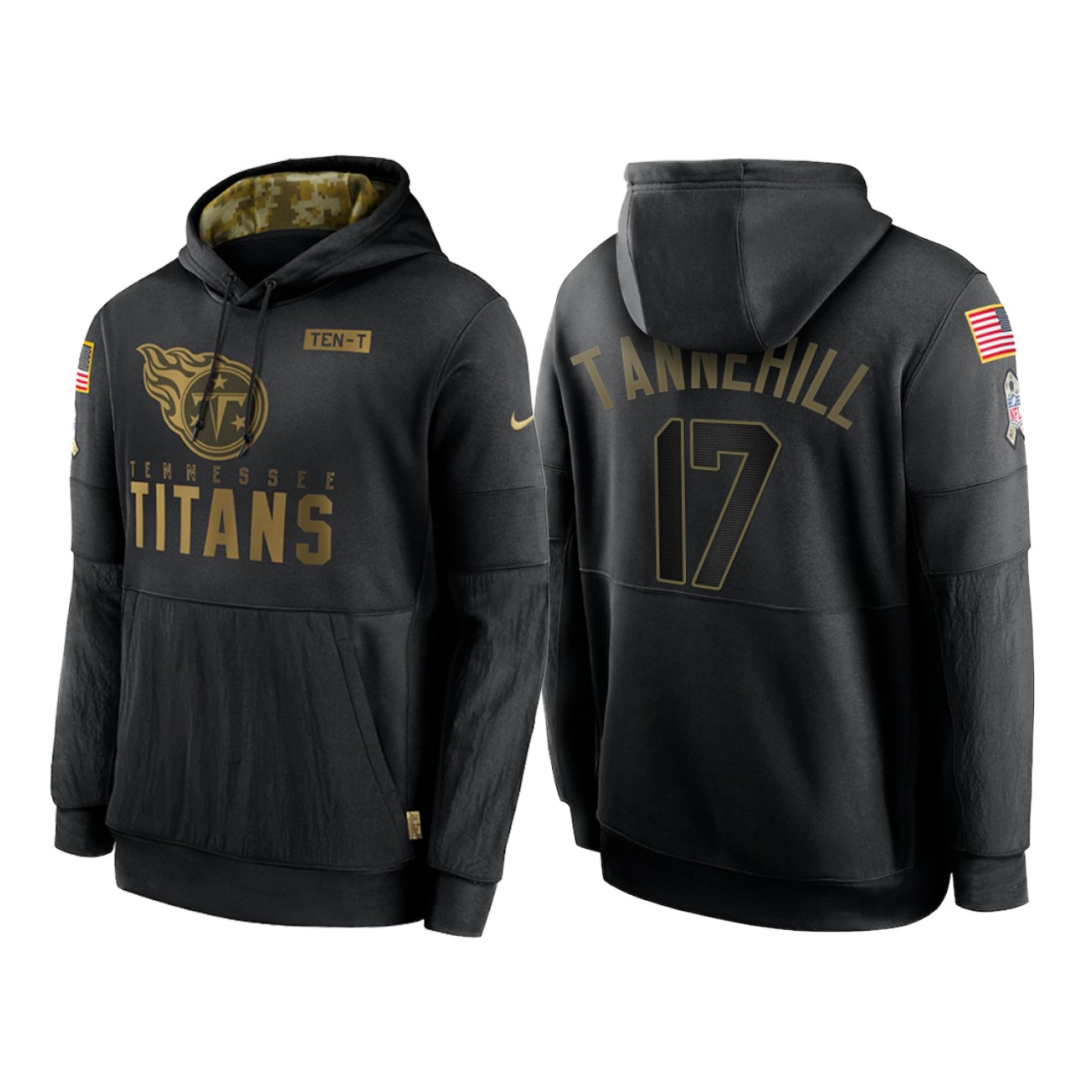 Men's Tennessee Titans #17 Ryan Tannehill 2020 Black Salute To Service Sideline Performance Pullover Hoodie
