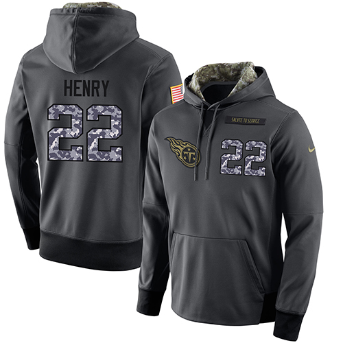 NFL Men's Nike Tennessee Titans #22 Derrick Henry Stitched Black Anthracite Salute To Service Player Performance Hoodie