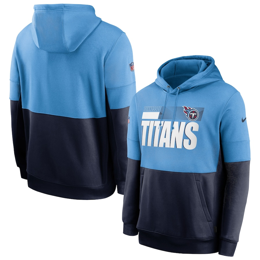 Men's Tennessee Titans Light Blue Navy Sideline Impact Lockup Performance Pullover Hoodie