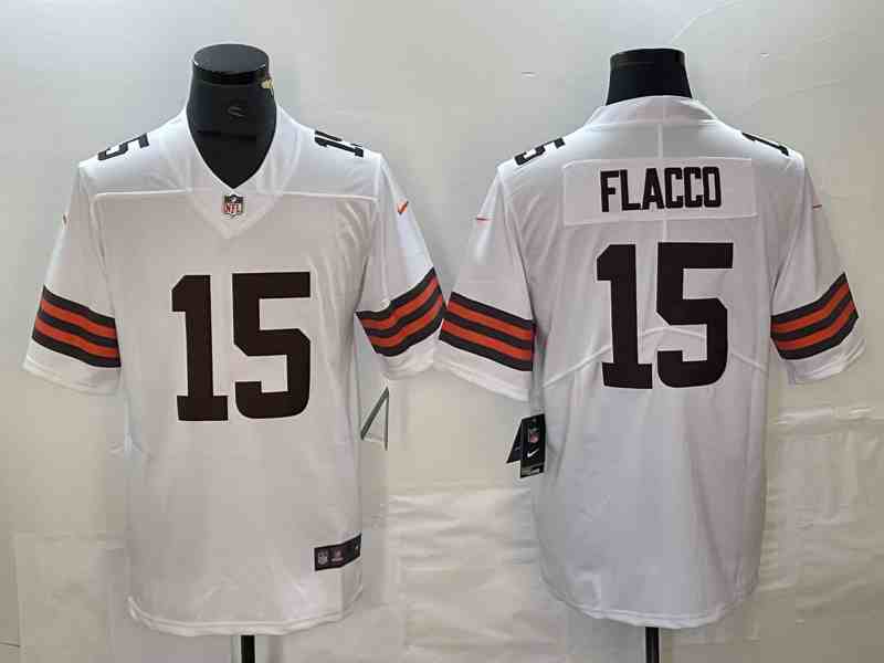 Men's Cleveland Browns #15 Joe Flacco White 2023 F.U.S.E. Vapor Limited Stitched Football Jersey