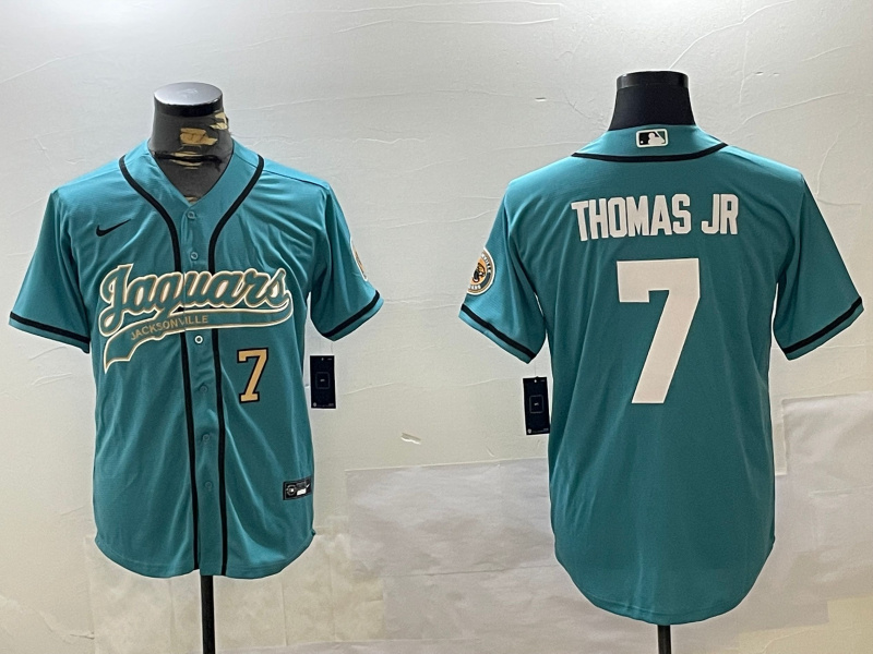 Men's Jacksonville Jaguars #7 Brian Thomas Jr Teal With Patch Cool Base Stitched Button Jerseys
