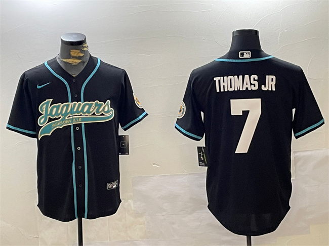 Men's Jacksonville Jaguars #7 Brian Thomas Jr Black With Patch Cool Base Stitched Button Jersey