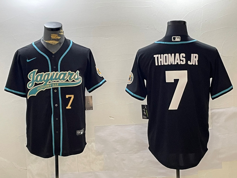 Men's Jacksonville Jaguars #7 Brian Thomas Jr Black With Patch Cool Base Stitched Button Jerseys