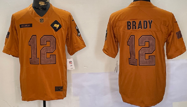 Men's Tampa Bay Buccaneers #12 Tom Brady 2023 Brown Salute To Service Limited Stitched Jersey