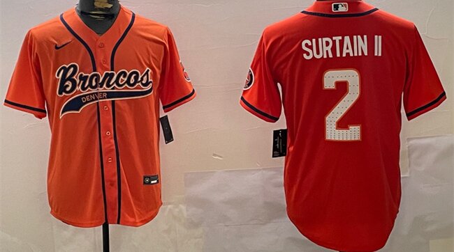 Men's Denver Broncos #2 Pat Surtain II Orange Cool Base Stitched Button Jersey