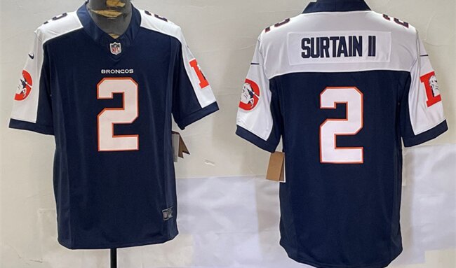 Men's Denver Broncos #2 Patrick Surtain II Navy 2024 F.U.S.E. V2 Throwback Vapor Limited Alternate Stitched Football Jersey