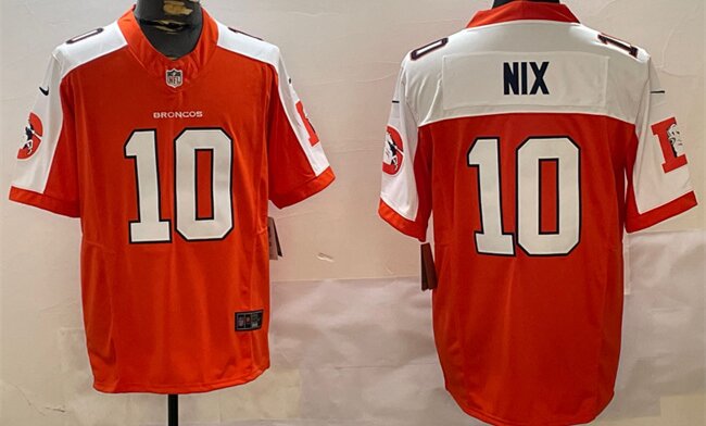 Men's Denver Broncos #10 Bo Nix Orange 2024 F.U.S.E. Throwback Vapor Limited Alternate Stitched Football Jersey