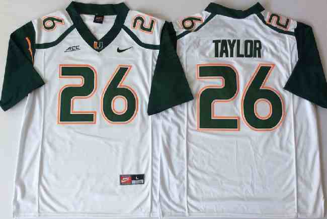 Men's Miami Hurricanes #26 Sean Taylor White Stitched NCAA Nike College Football Jersey