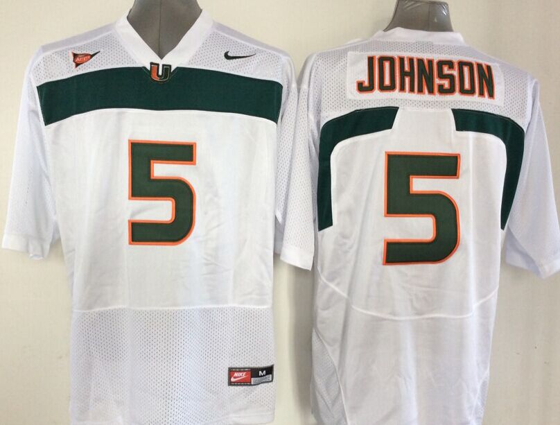 Men's Miami Hurricanes #5 Andre Johnson White NCAA Football Jersey