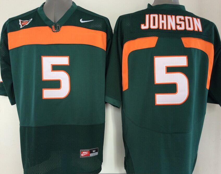Men's Miami Hurricanes #5 Andre Johnson Green NCAA Football Jersey