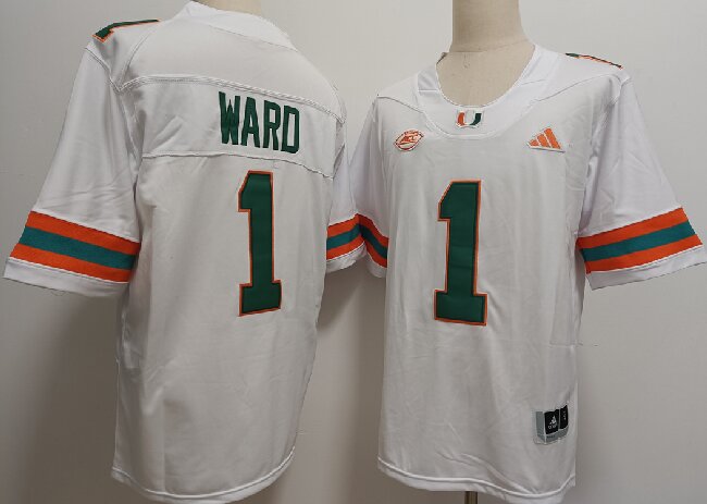 Men's Miami Hurricanes #1 Cam Ward White F.U.S.E Stitched Jerseys