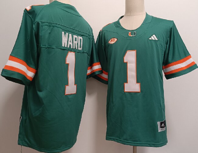 Men's Miami Hurricanes #1 Cam Ward Green F.U.S.E Stitched Jerseys
