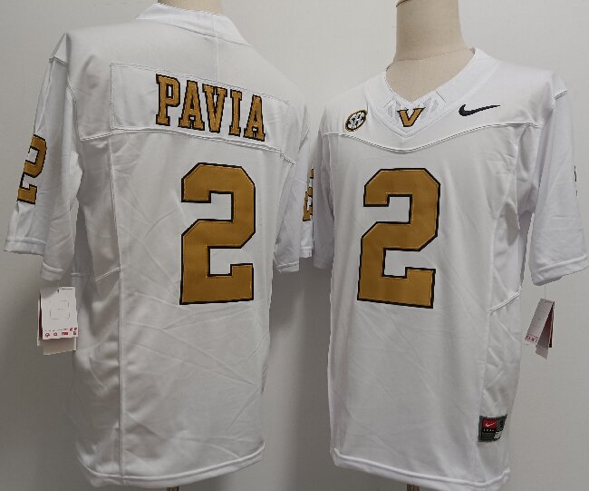 Men's Vanderbilt Commodores #2 Diego Pavia White Gold FUSE College Football Jersey
