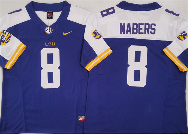 Men's LSU Tigers #8 Malik Nabers Purple White F.U.S.E. Stitched Jersey