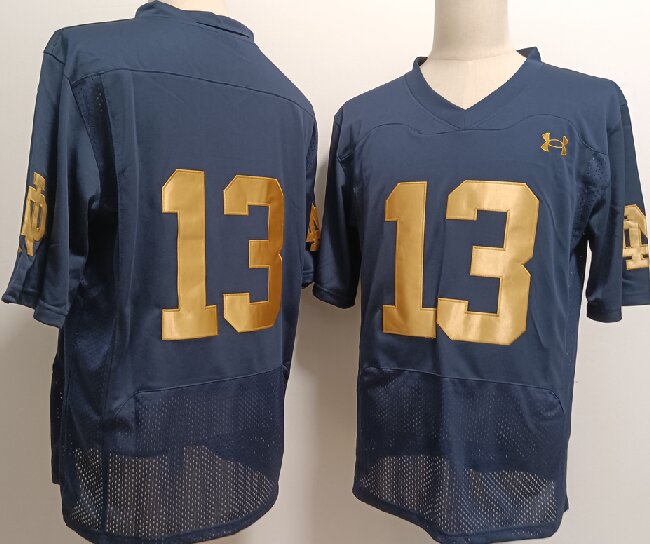 Men's Notre Dame Fighting Irish #13 Riley Leonard Navy Blue College Stitched Jersey