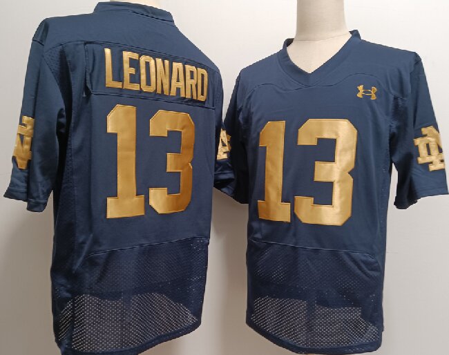Men's Notre Dame Fighting Irish #13 Riley Leonard Name Navy Blue College Stitched Jersey