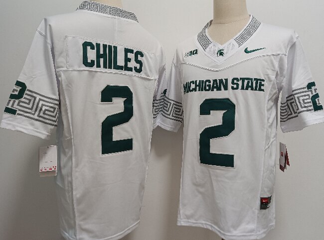 Men's Michigan State Spartans #2 Aidan Chiles White FUSE College Football Jersey