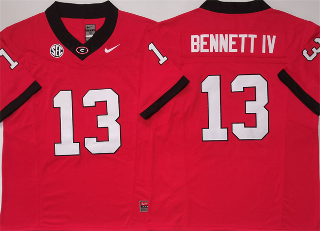 Men's Georgia Bulldogs #13 Stetson Bennett IV Red 2024 Stitched Jersey