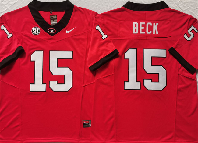 Men's Georgia Bulldogs #15 Carson Beck Red F.U.S.E Stitched Jersey
