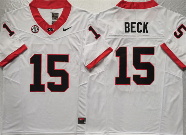 Men's Georgia Bulldogs #15 Carson Beck White F.U.S.E Stitched Jersey