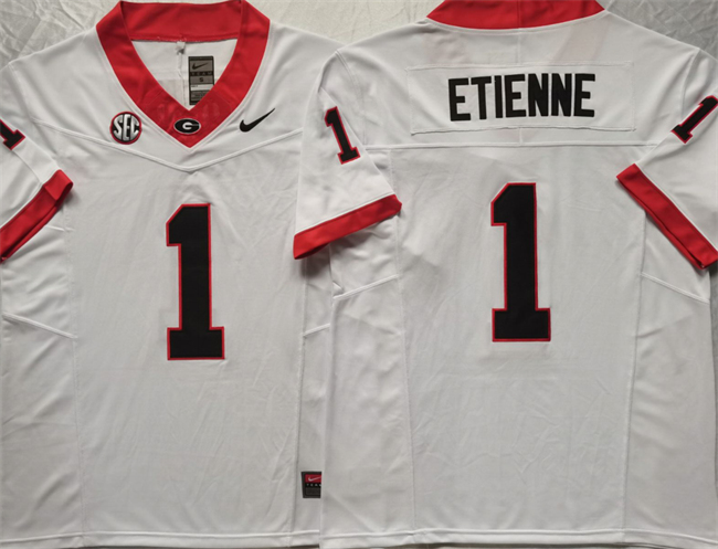 Men's Georgia Bulldogs #1 Trevor Etienne White F.U.S.E Stitched Jersey