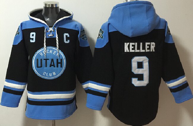 Men's Utah Hockey Club #9 Clayton Keller Black Blue Ageless Must-Have Lace-Up Pullover Hoodie