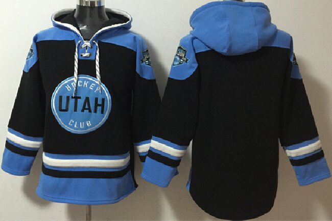 Men's Utah Hockey Club Blank Black Blue Ageless Must-Have Lace-Up Pullover Hoodie