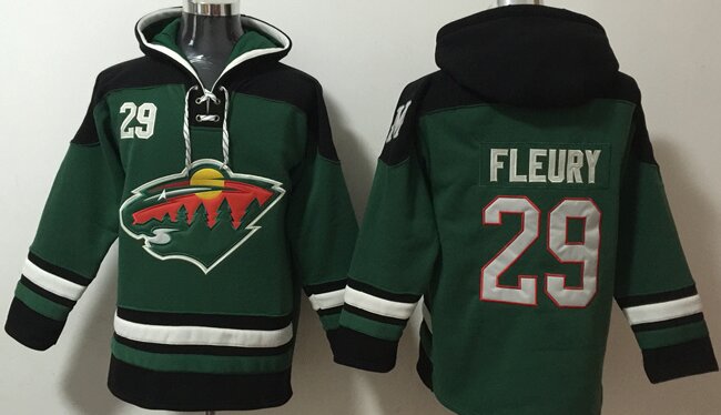 Men's Minnesota Wild #29 Marc-Andre Fleury Green Ageless Must-Have Lace-Up Pullover Hoodie