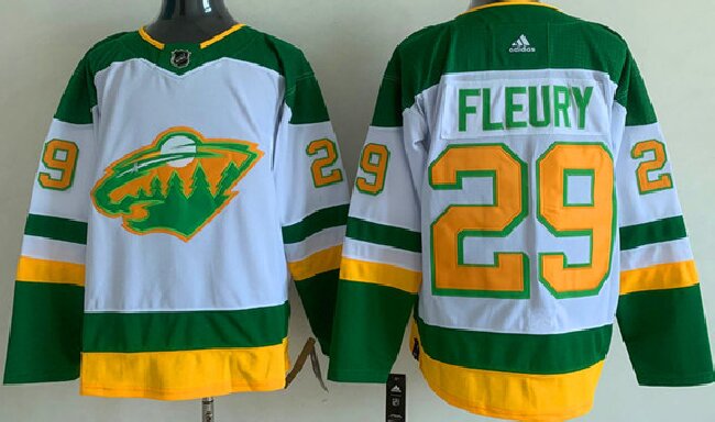 Men's Minnesota Wild #29 Marc-Andre Fleury White Green Stitched Jersey