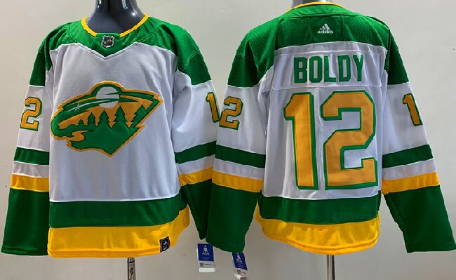 Men's Minnesota Wild #12 Matt Boldy White 2021 Reverse Retro Authentic Jerse