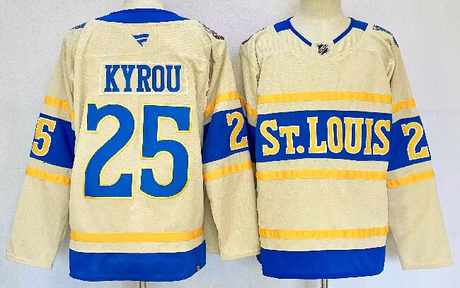 Men's St. Louis Blues #25 Jordan Kyrou Cream 2024-25 Winter Classic Stitched Hockey Jersey