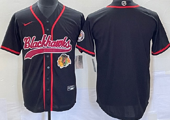 Men's Chicago Blackhawks Blank Black Cool Base Stitched Baseball Jersey